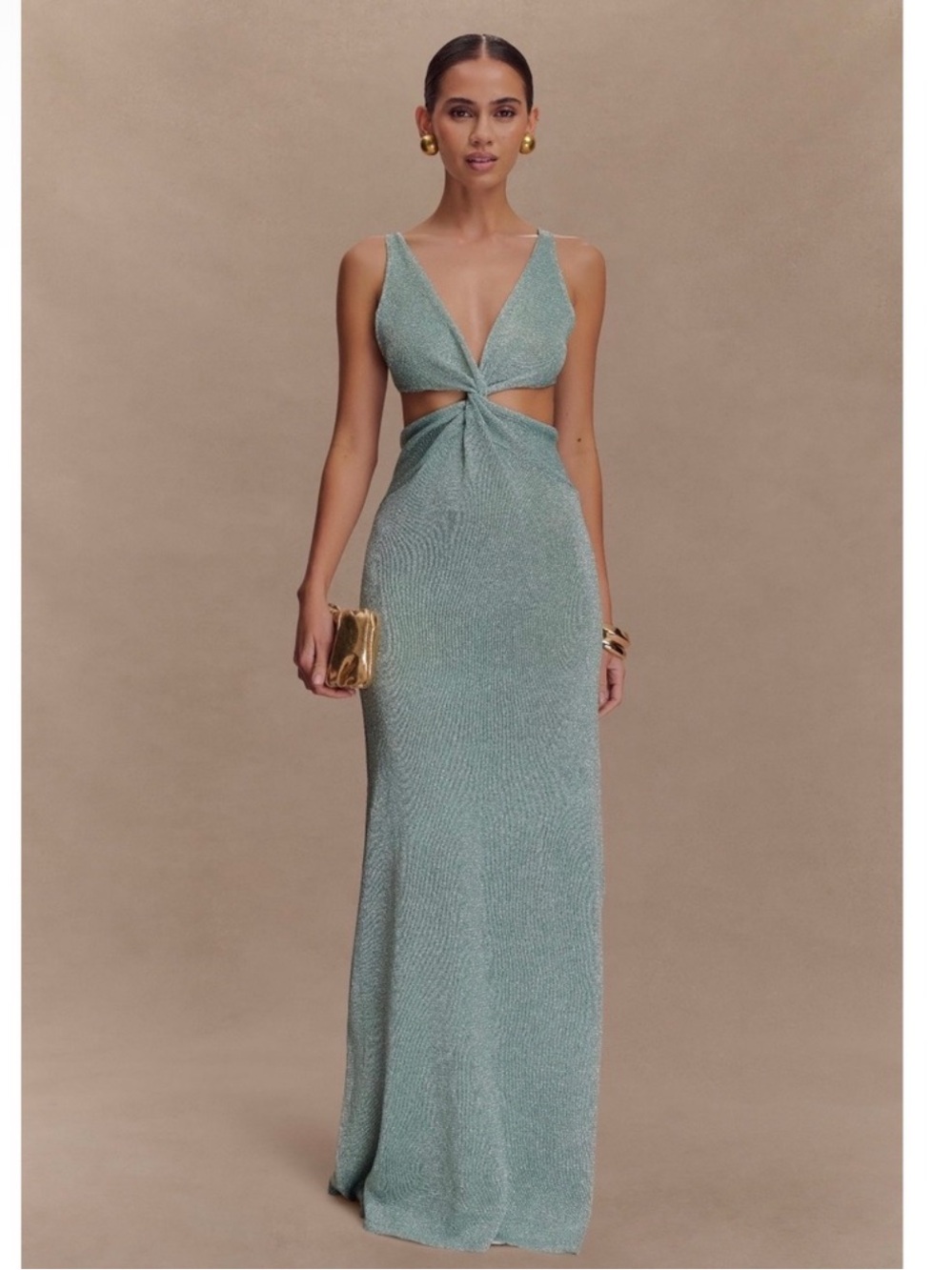 Meshki Shimmery Sage Green Maxi Dress